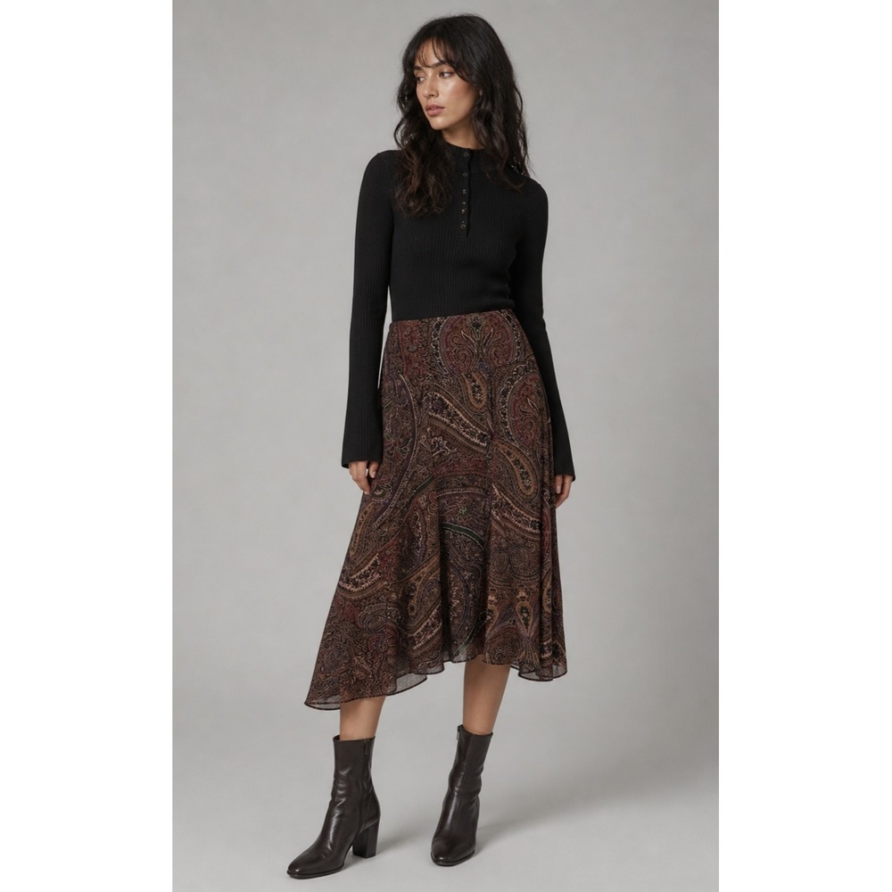 Vintage Y2K Chaps Forest Fairy‎ Skirt Womens 8 Brown Paisley Polyester Preppy